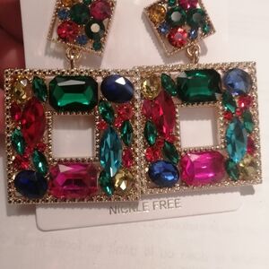 Colorful Gemstone Square Earrings